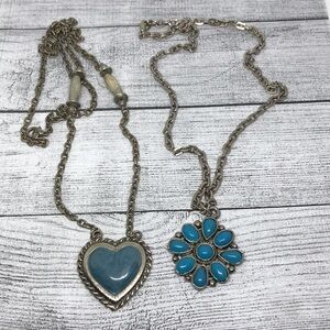 Bundle lot 2 flower and heart necklaces romantic statement
